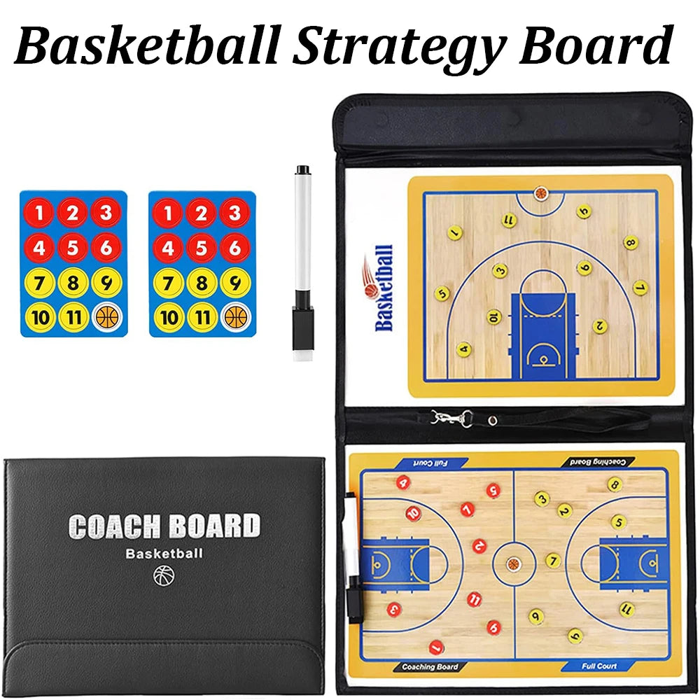 Basketball Coaching Board Foldable Erasable Magnetic Tactics Training Strategy Board Kit with Dry Erase Marker Pen & Zipper Bag