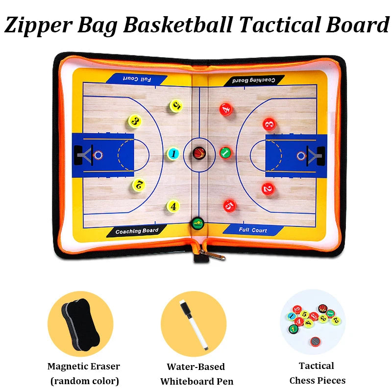 Basketball Coaching Board Foldable Erasable Magnetic Tactics Training Strategy Board Kit with Dry Erase Marker Pen & Zipper Bag