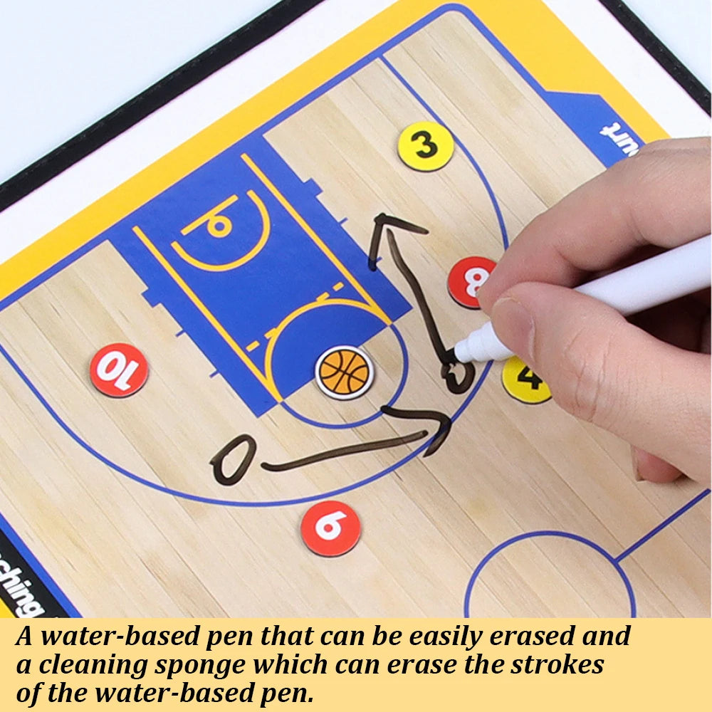 Basketball Coaching Board Foldable Erasable Magnetic Tactics Training Strategy Board Kit with Dry Erase Marker Pen & Zipper Bag