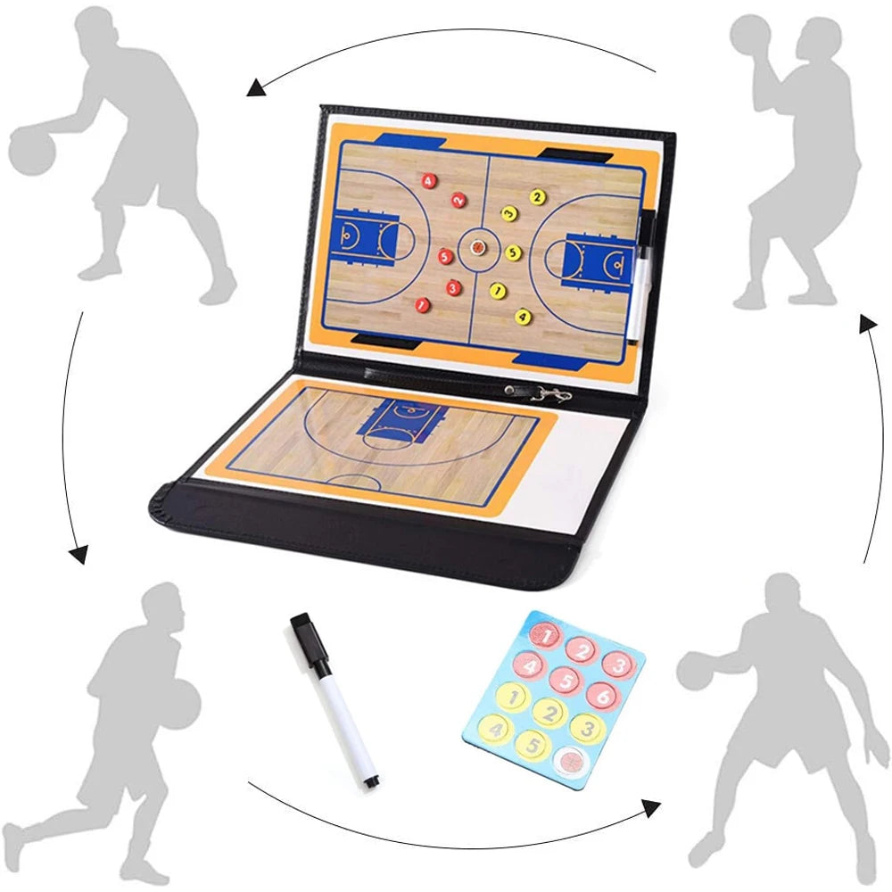 Basketball Coaching Board Foldable Erasable Magnetic Tactics Training Strategy Board Kit with Dry Erase Marker Pen & Zipper Bag