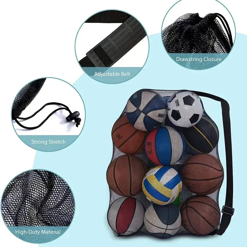 1pc Large Capacity Football Basketball Drawstring Ball Bag Ball Storage Bag Sports Equipment Organiser Bag Shoulder Easy Carry