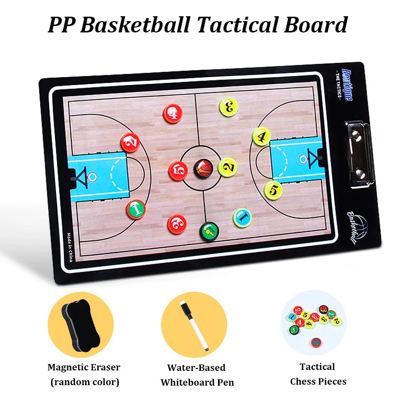 Basketball Coaching Board Foldable Erasable Magnetic Tactics Training Strategy Board Kit with Dry Erase Marker Pen & Zipper Bag