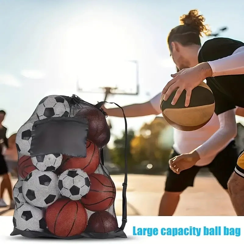 1pc Large Capacity Football Basketball Drawstring Ball Bag Ball Storage Bag Sports Equipment Organiser Bag Shoulder Easy Carry