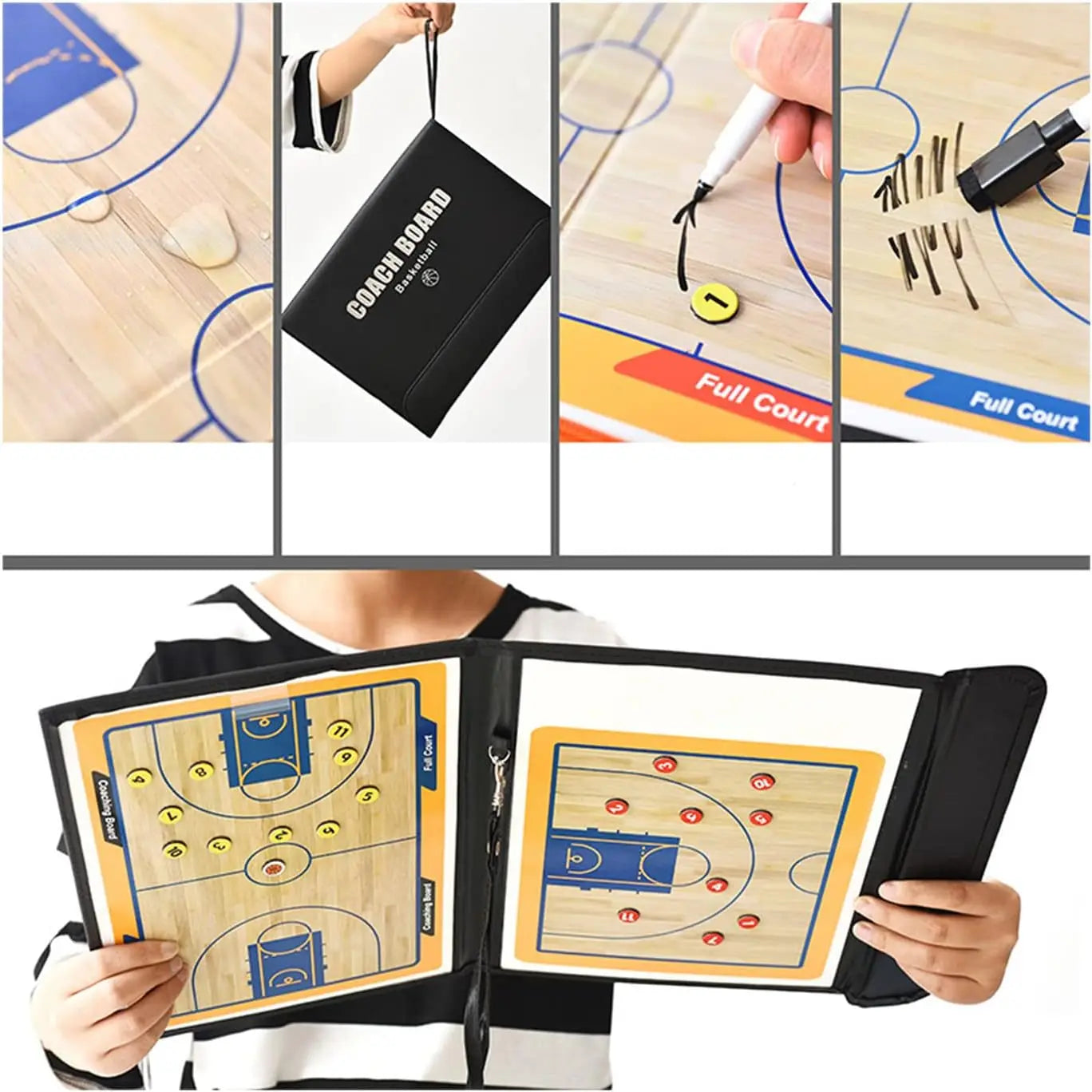 Basketball Coaching Board Foldable Erasable Magnetic Tactics Training Strategy Board Kit with Dry Erase Marker Pen & Zipper Bag